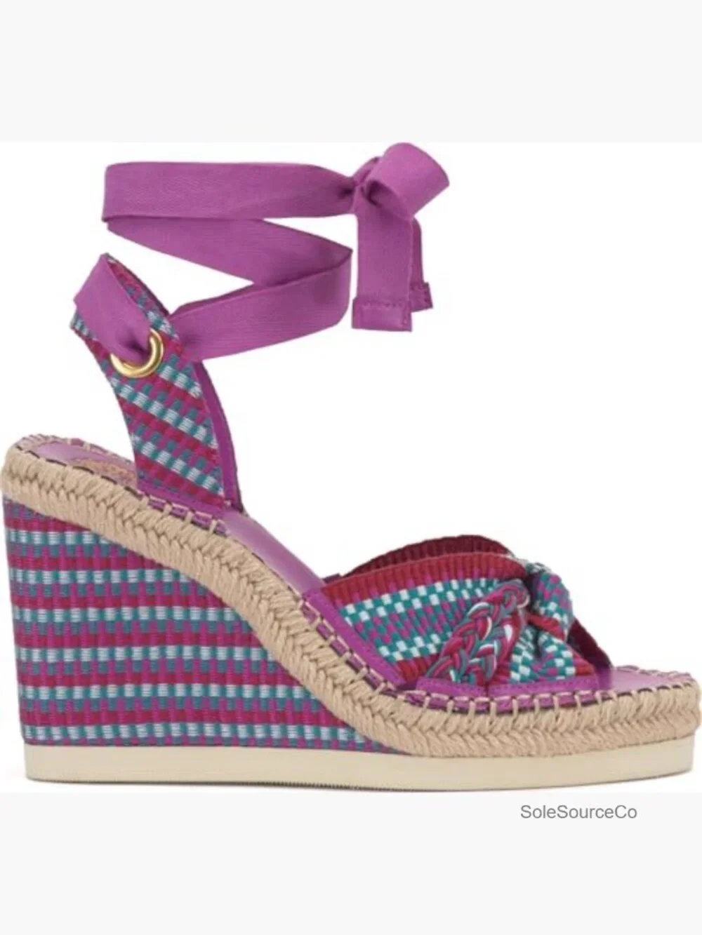 Woven Lace Up Wedge Sandals - Espadrille Platform